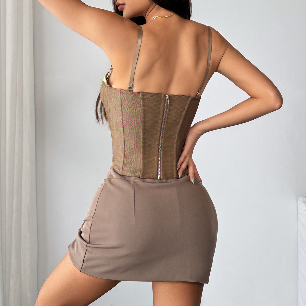 Color-Blocked Corset Tank Top - Removable Straps