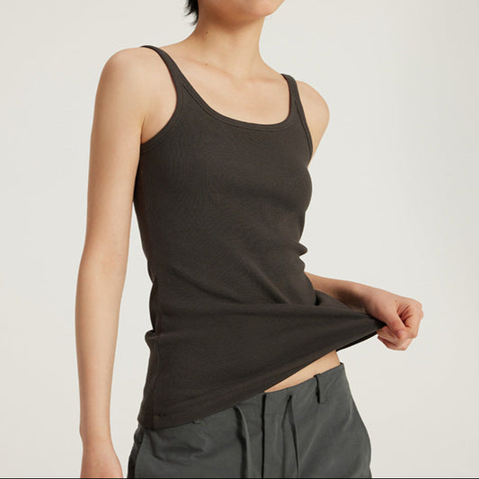 Elastic Ribbed Square Neck Tank Top