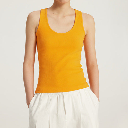 Elastic Ribbed U-Neck Tank Top