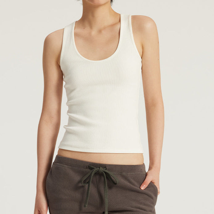 Elastic Ribbed U-Neck Tank Top