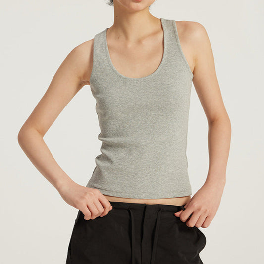 Elastic Ribbed U-Neck Tank Top