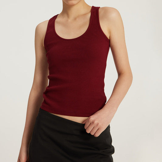 Elastic Ribbed U-Neck Tank Top