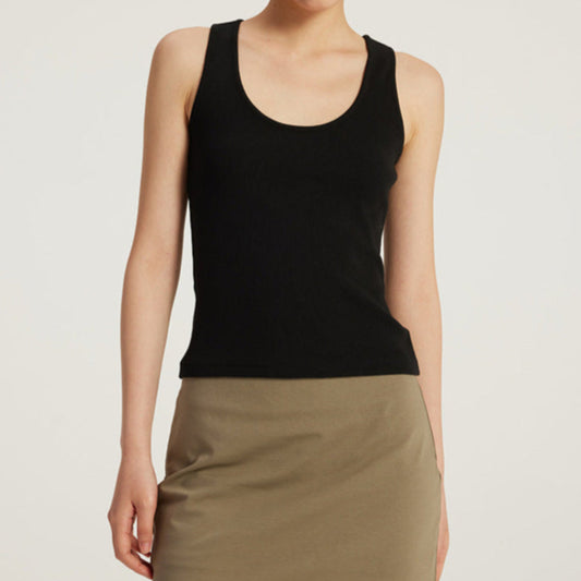 Elastic Ribbed U-Neck Tank Top