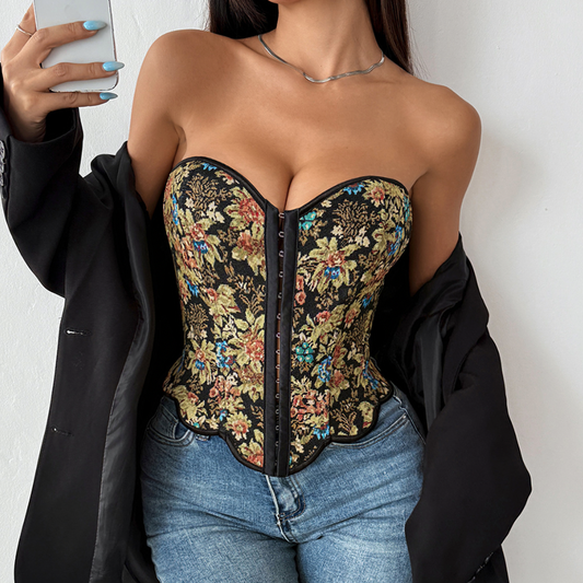 Jacquard Strapless Top - Lace-Up Back