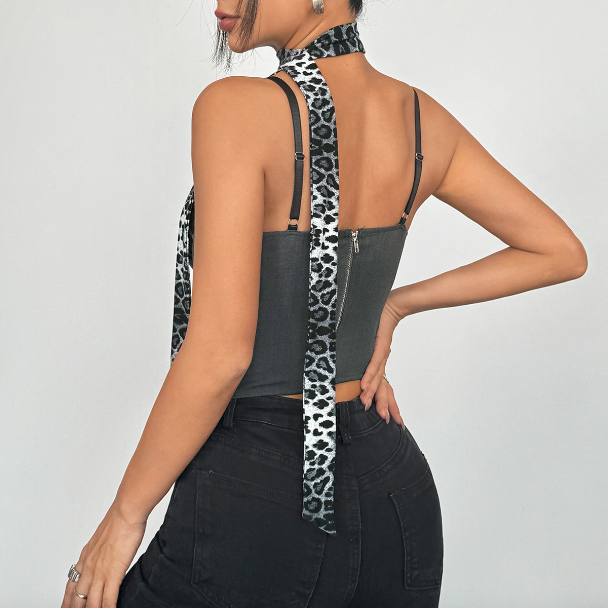 Couture Safari Top - Boned Bralette with Leopard Panels