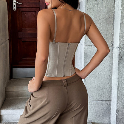 Color-Blocked Corset Tank Top - Removable Straps