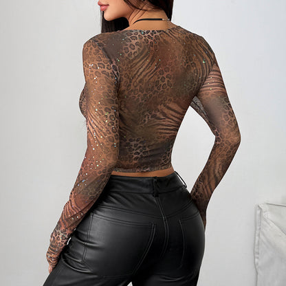 Hot Girl Leopard Sequin Bustier Blouse