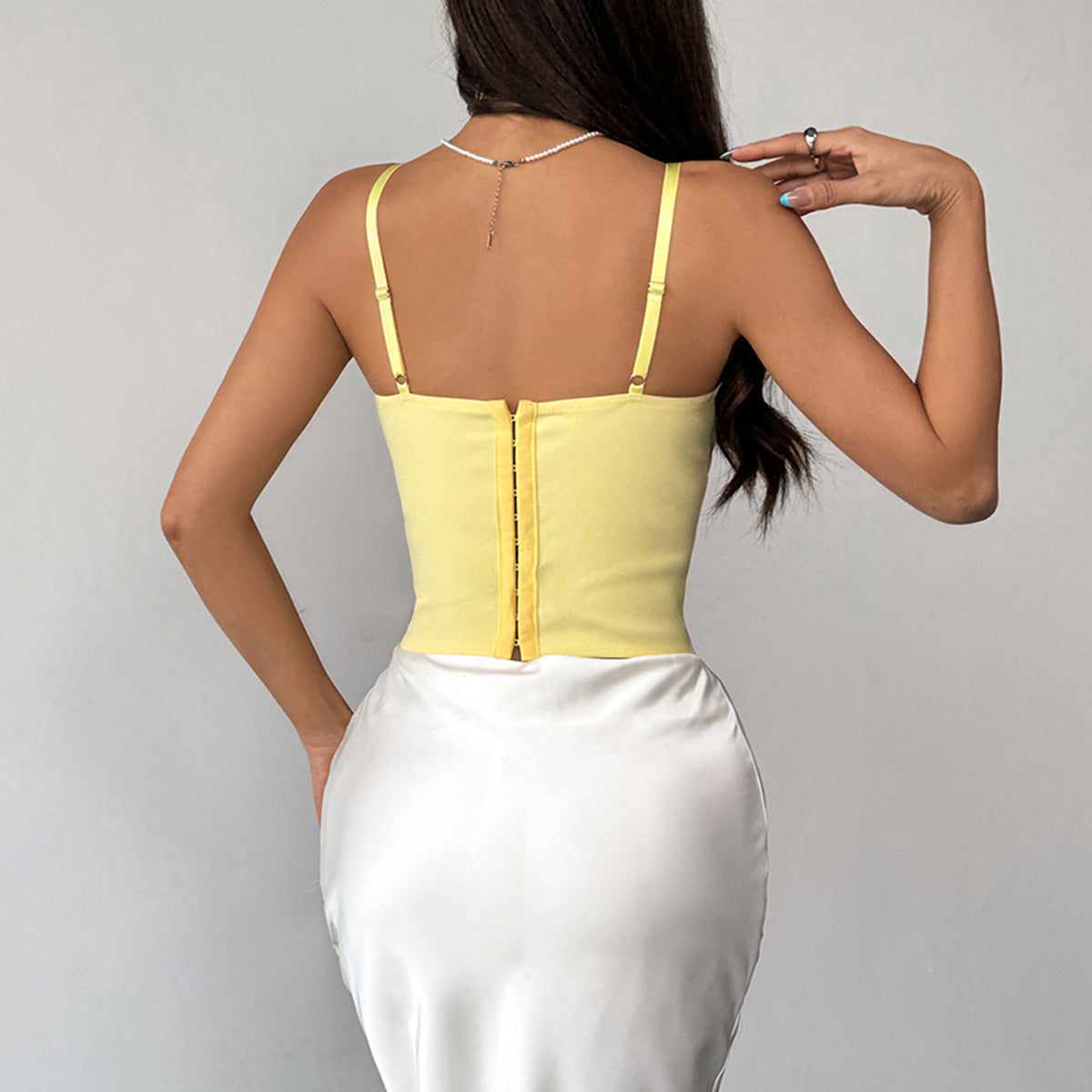 Sheer Mesh Spliced Lace Corset Tank Top