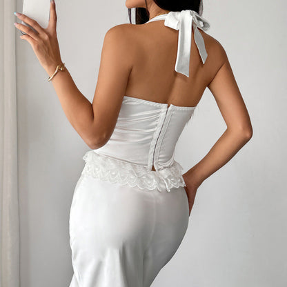 Shiny Lace Choker Top