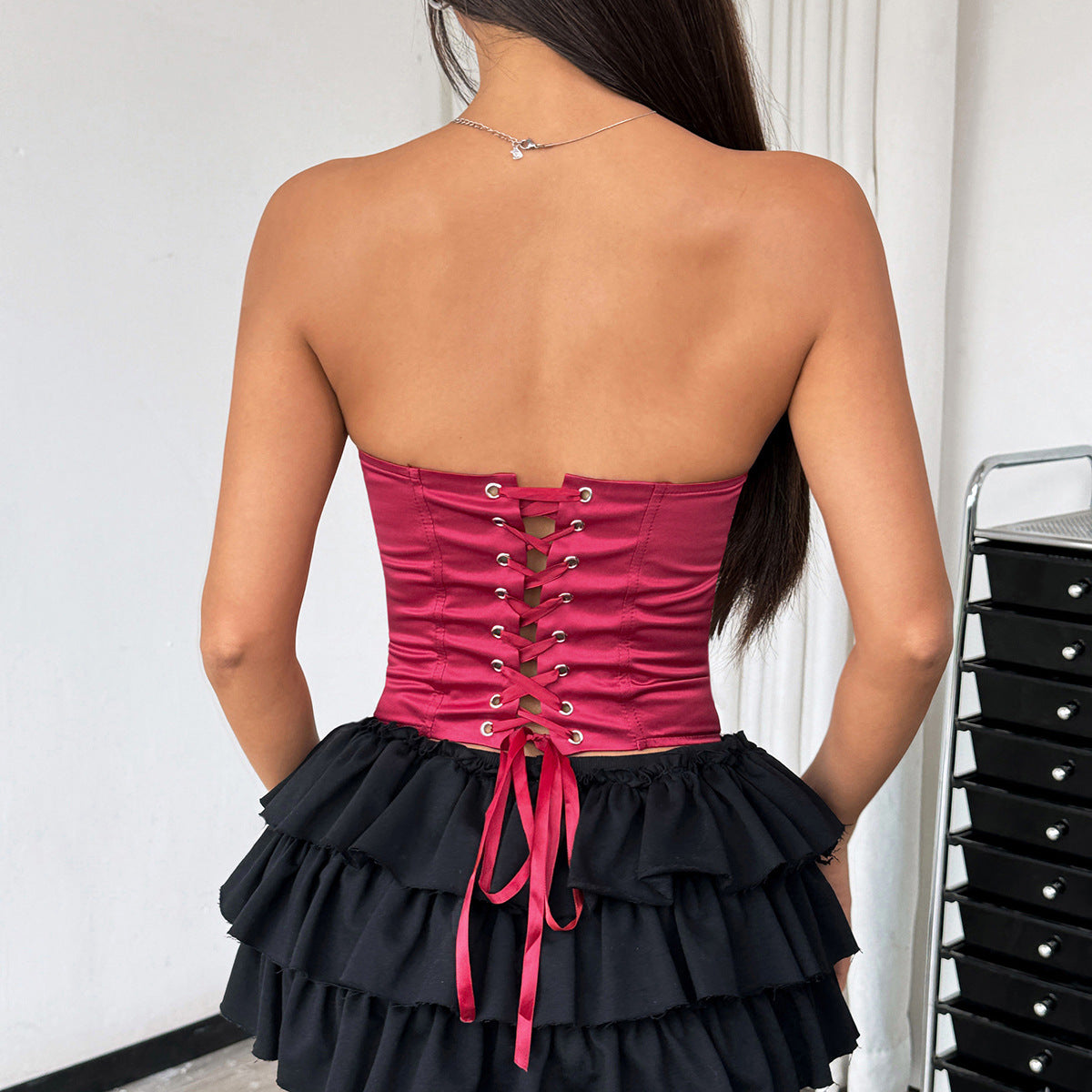 Solid Color Strapless Corset Top
