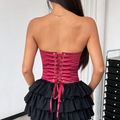Solid Color Strapless Corset Top