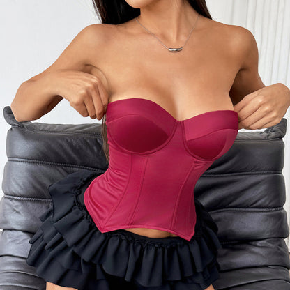 Solid Color Strapless Corset Top
