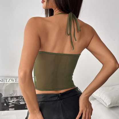 Street Hot Girl Sheer Mesh Corset Cami