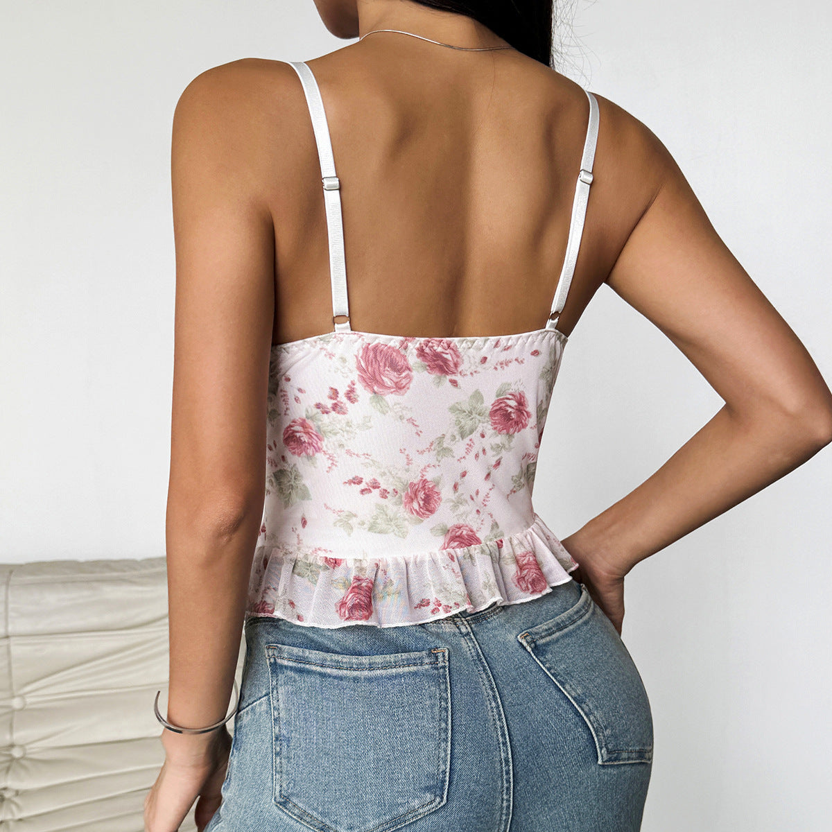 Sweet Floral Cross-Tie Bustier Crop