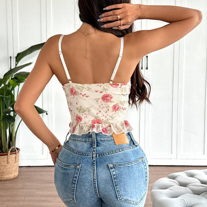 Sweet Floral Cross-Tie Bustier Crop