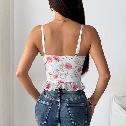 Sweet Floral Cross-Tie Bustier Crop
